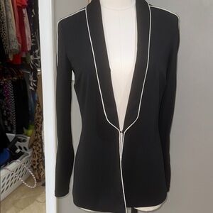 Elegant Black Women's Fitted Blazer with White Trim